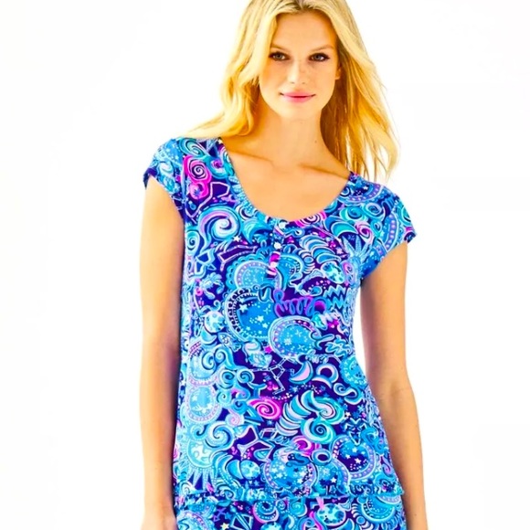 NWT LILLY PULITZER LINA ROBE & RUFFLE TOP SET LAPIS LAZULI COSMIC KISMET - Picture 2 of 5